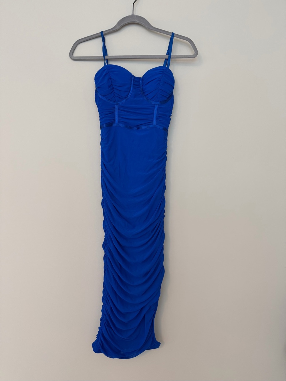 privy Cobalt Blue Ruched Maxi Slip Dress